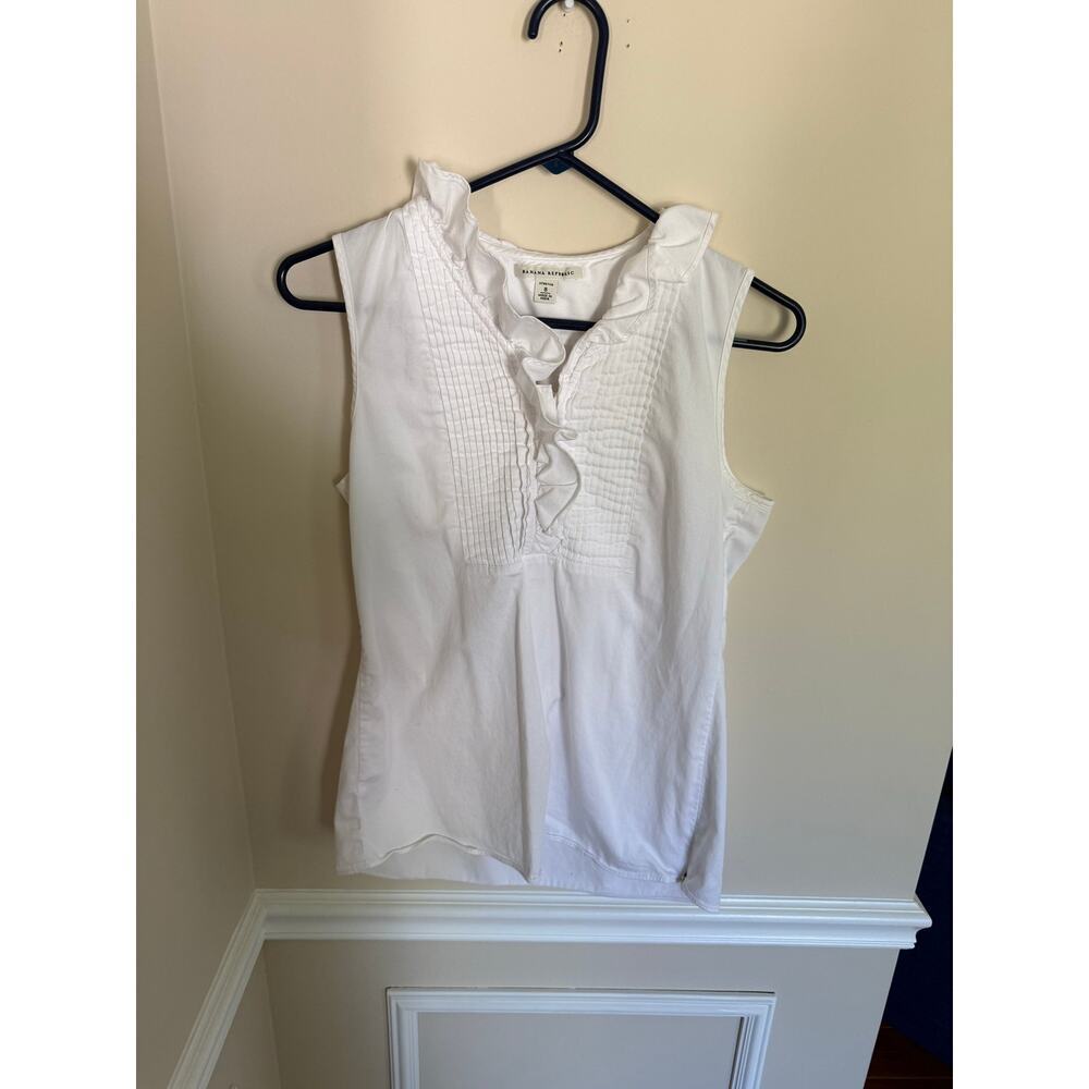 Y2K Office Siren Ruffle Preppy Sleeveless Blouse White Banana Republic Summer- 8 - Picture 2 of 8
